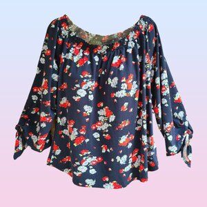 Lauren Ralph Lauren Floral Jersey Off Shoulder Pullover Blouse Top Shirt Size L